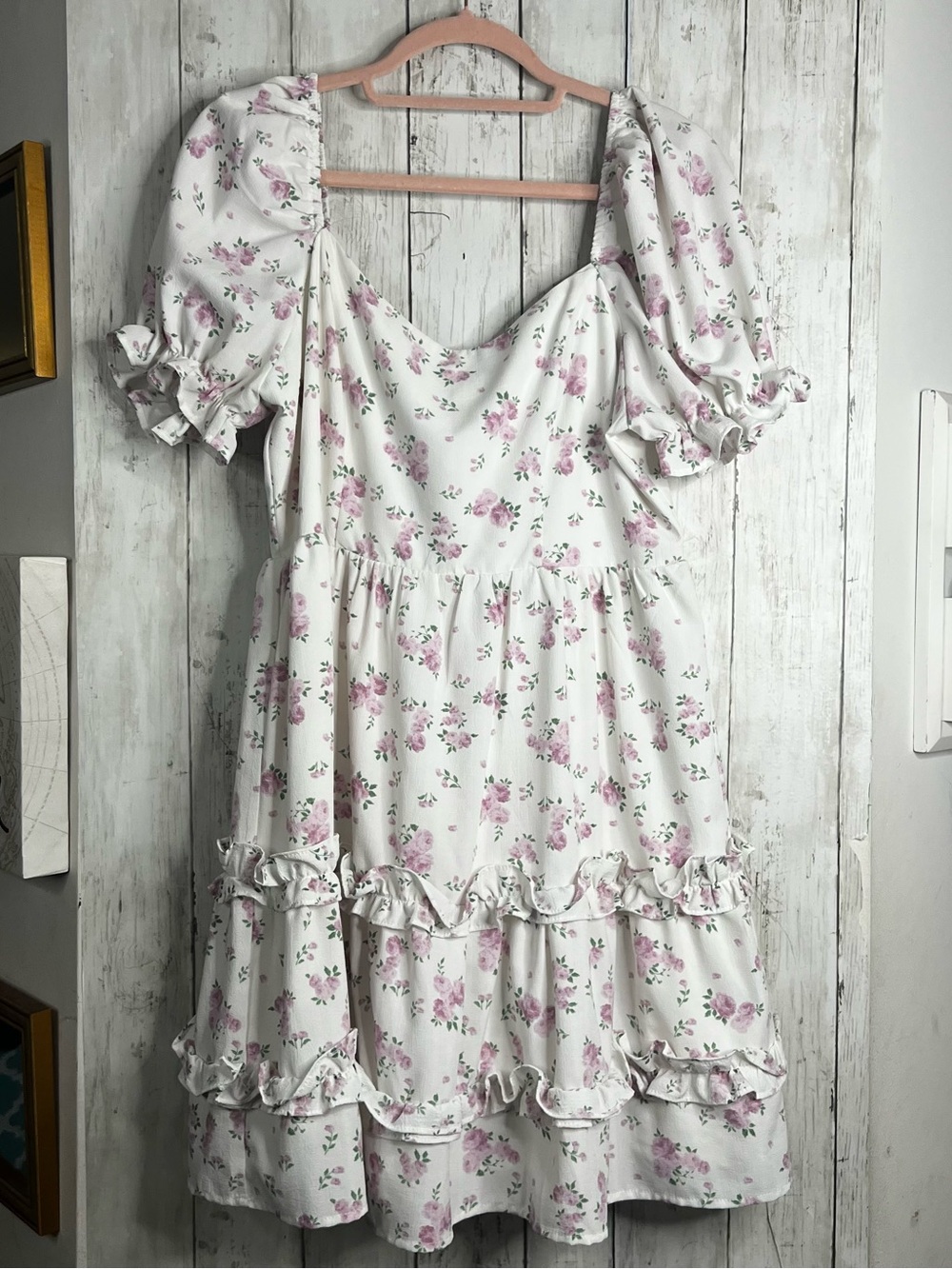 Altar'd State White Midi Dress with Pink Floral Print